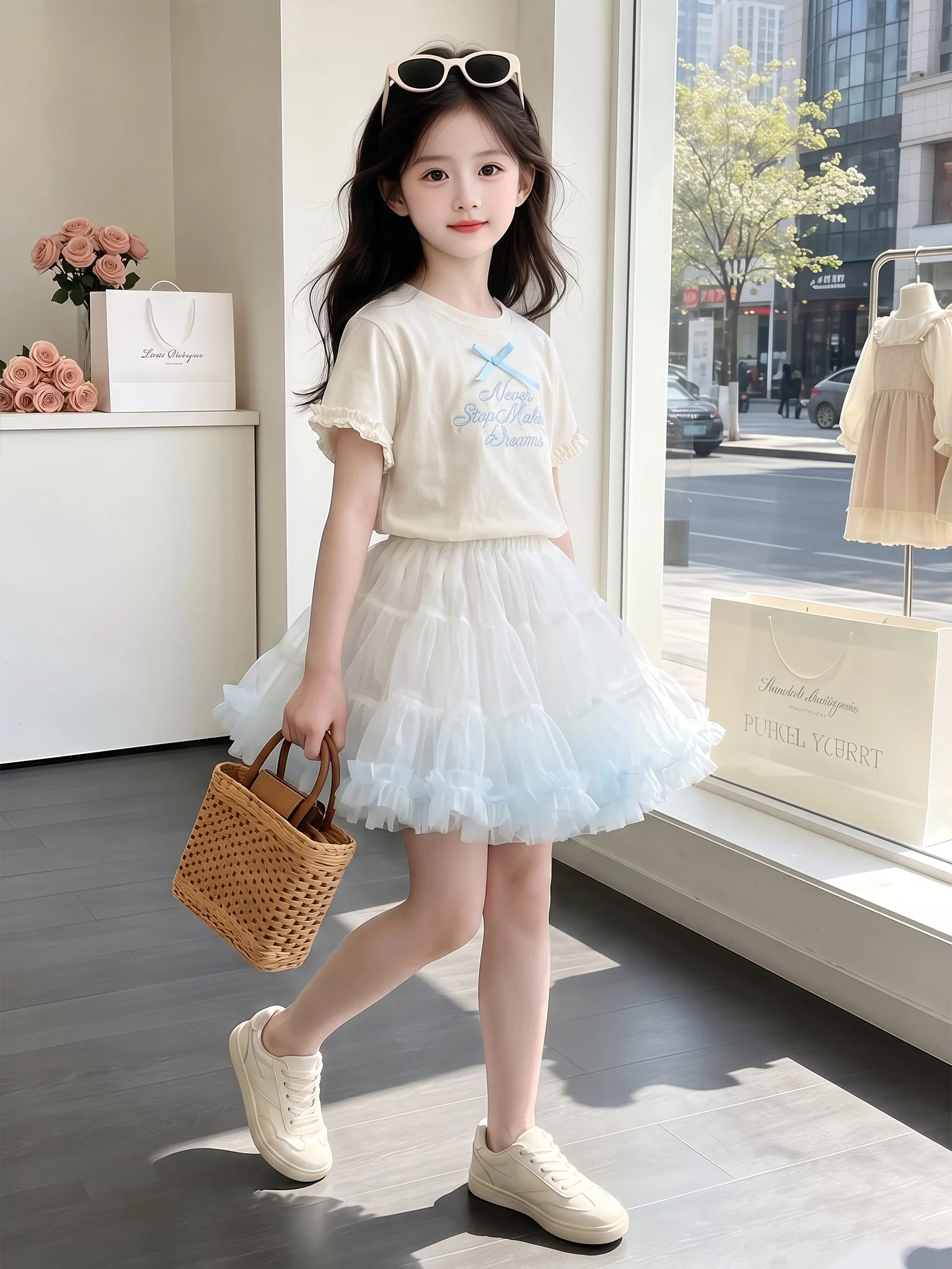 女の子夏カジュアル服スイートリボントリム半袖スカートセット2 - Summer Clothing Online のレビューと価格