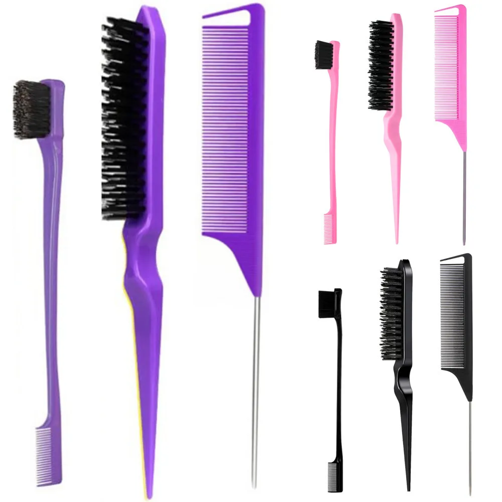 Hair comb 3pcs set with Tape hook highlights, pointed tail comb, eyebrow brush, wig styling, comb comb and hairdressing kit