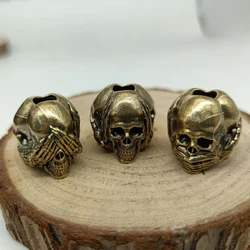 Three Sided Skull Head Brass Knife Beads EDC Outdoor DIY Paracord Woven Lanyard Pendants Bracelets Charms Jewelry Accessories