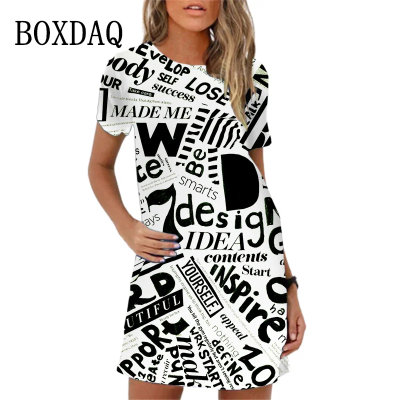 

Fashion Magazine Pattern Printing Women Dress New 2024 Spring Summer Clothing Short Sleeve 3D Print Loose Casual Ladies Dresses