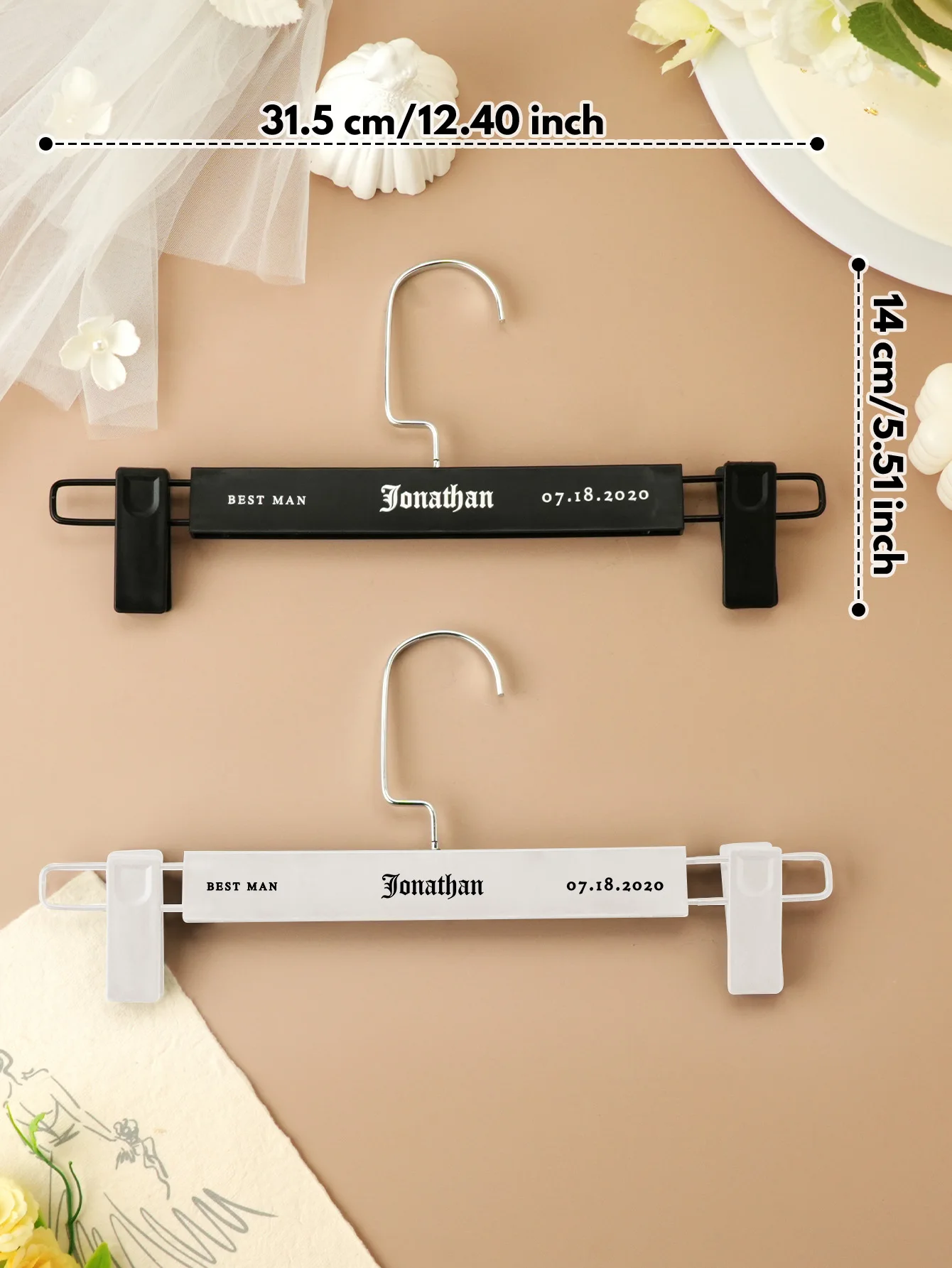 Custom Wedding Pants Hanger Personalized Bridal Groom Suit Hanger Mr Mrs 2 Colors Black White Bridesmaid Groomsmen Keepsake Gift
