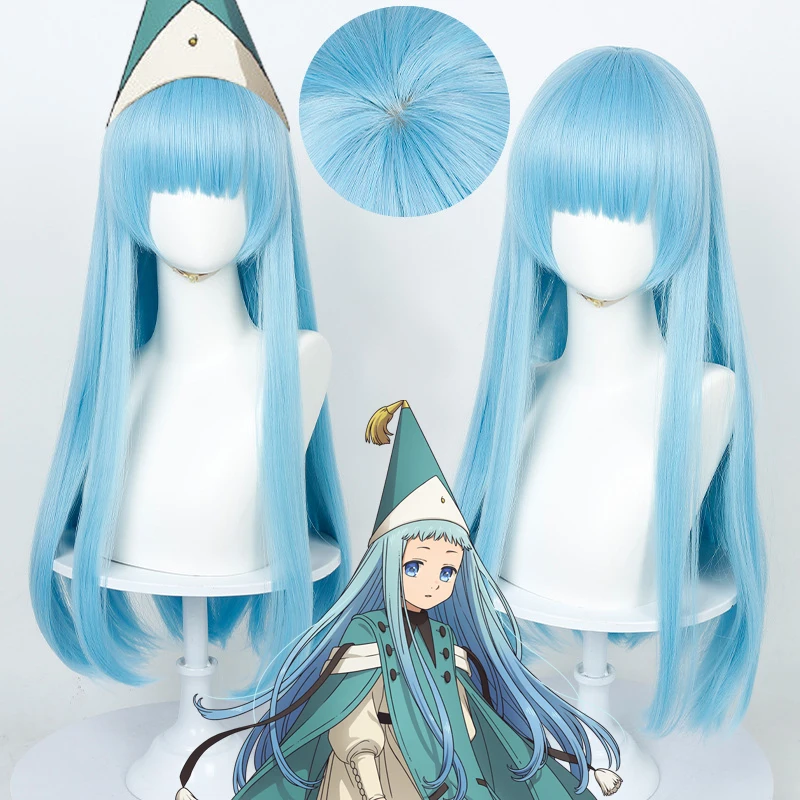 Richeh – perruque de Cosplay pour femmes, chapeau de sorcière, Atelier Role Play, cheveux bleus en fibres synthétiques, longs, pour femmes