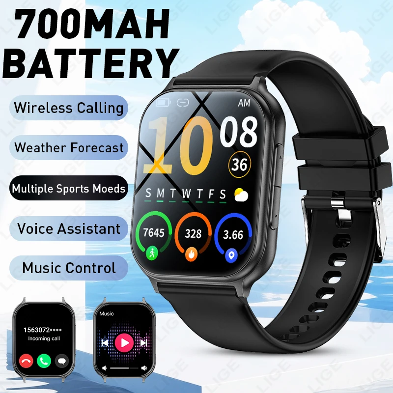 LIGE 700mAh Smartwatch 2026 New Sport Fitness Tracker Full Touch Bluetooth Call IP67 Waterproof Smart Watch for Men And Ladies