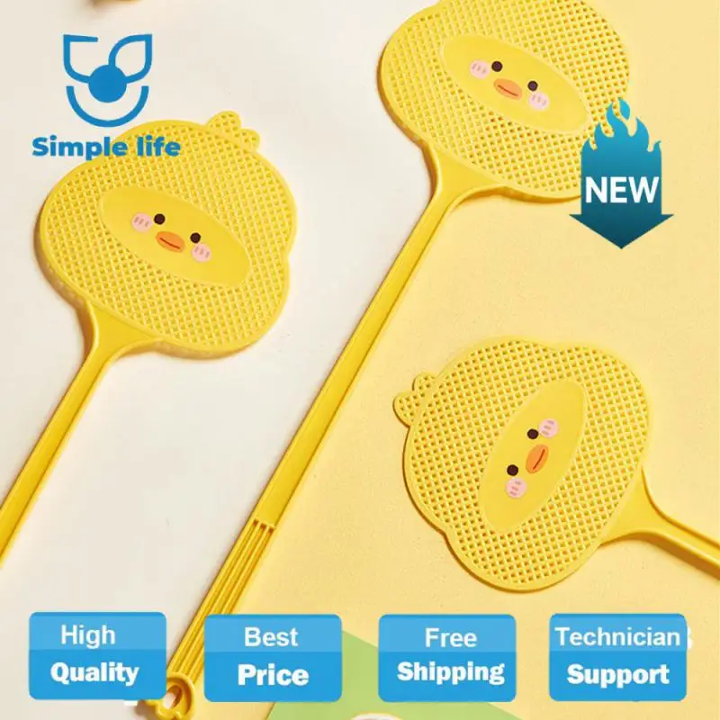 

Plastic Fly Swatter Pendable Mango Yellow Pest Control Bat Long Handle Flyswatter Flying Insect Bat Cartoon Pe Material Swatter