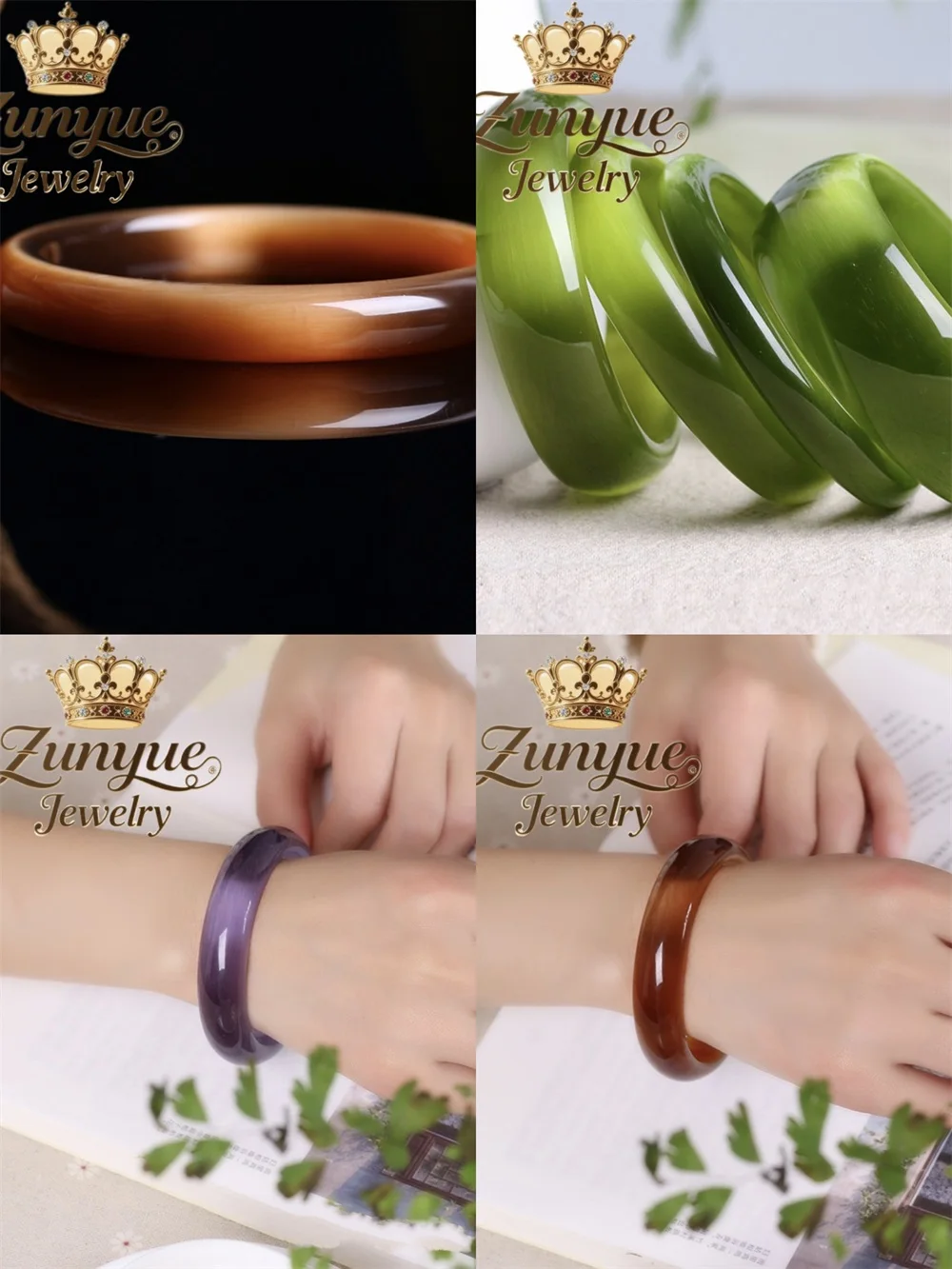 Natural Cat Eye Stone Bangle Bracelet Women Smooth Polished Wide Band Glossy Fashion Daily Wearing Wrist Jewelry Accessory Gift