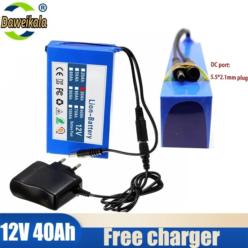 2024 NEW DC 12V 40000 mAh Li-lon DC12V Super Rechargeable Battery + AC Charger + explosion-proof switch US/EU Plug