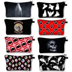 Horror Ghost Vampire Zombie Cosmetic Case Scary Eyes Women Make Up Organizer Bag Gothic Lipstick Storage Pouch Cosmetic Bags