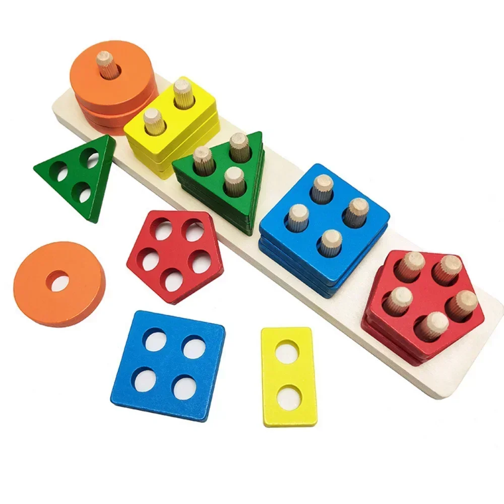 Giocattoli in legno Montessori Blocchi di costruzione geometrici Ordinamento giocattoli impilabili Forma educativa per bambini Selezionatore di colori Regali per bambini in età prescolare