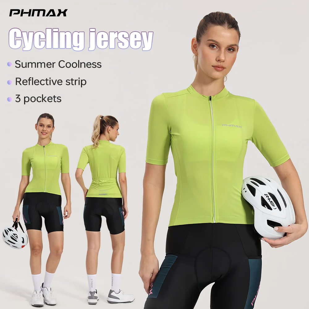 

PHMAX Women's Pro Cycling Jersey Summer Breathable Short Sleeve Quick Dry Anti-UV SPF50+ Solid Color MTB Road Bike Top Shirt