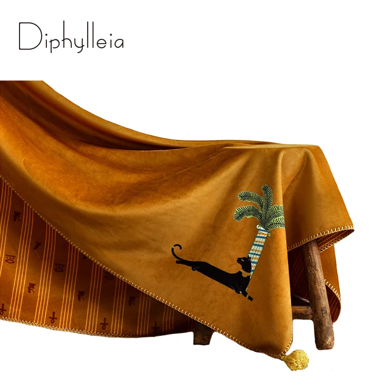Diphylleia Distinctive Design Throw Blanket Black Panther Lounging Beneath A Palm Tree  Captivating Shawl Bed Scarf 120x150cm