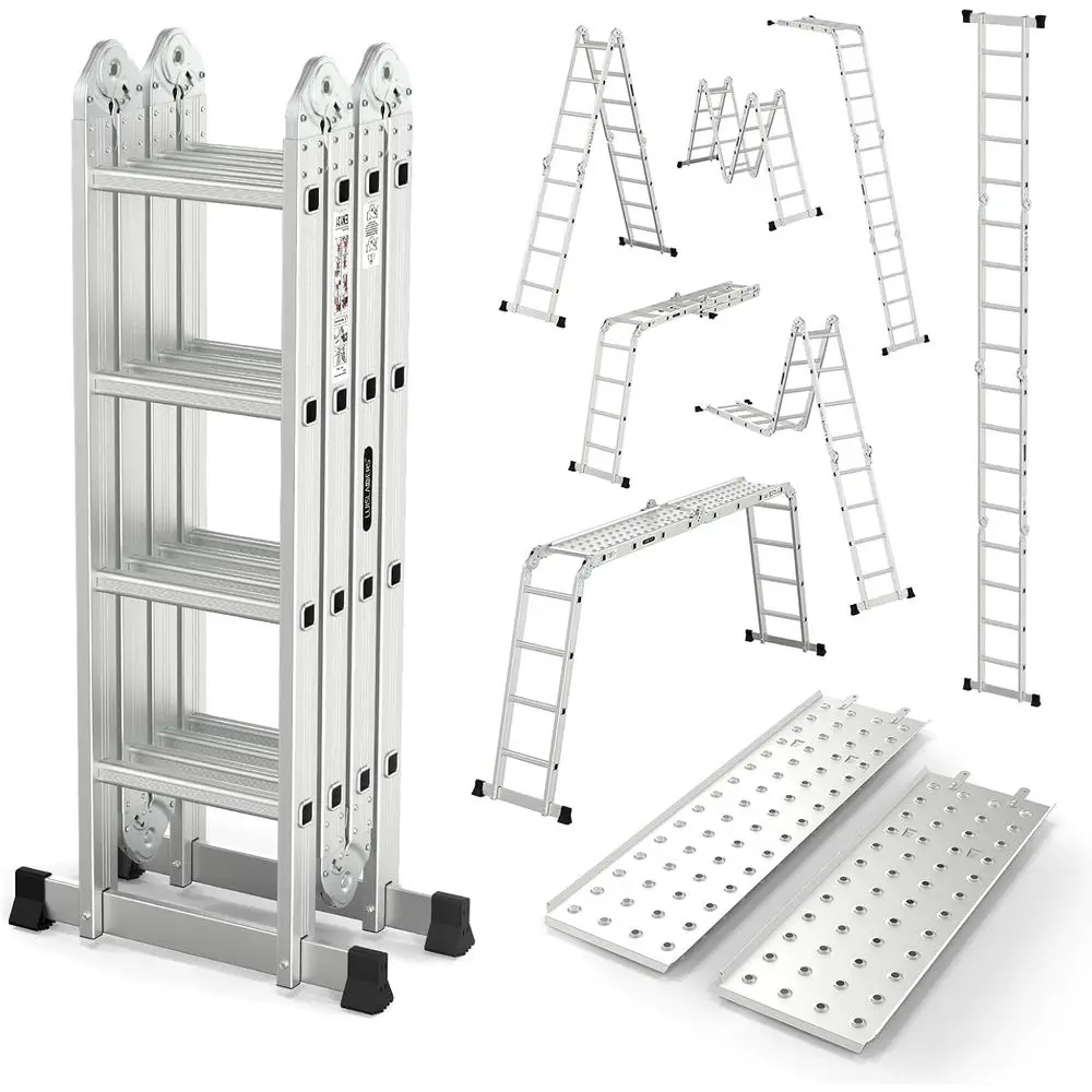 7-in-1 Heavy-Duty Multi-Position Aluminum Extension Ladder, 15.5T Capacity, EN 131 Certified