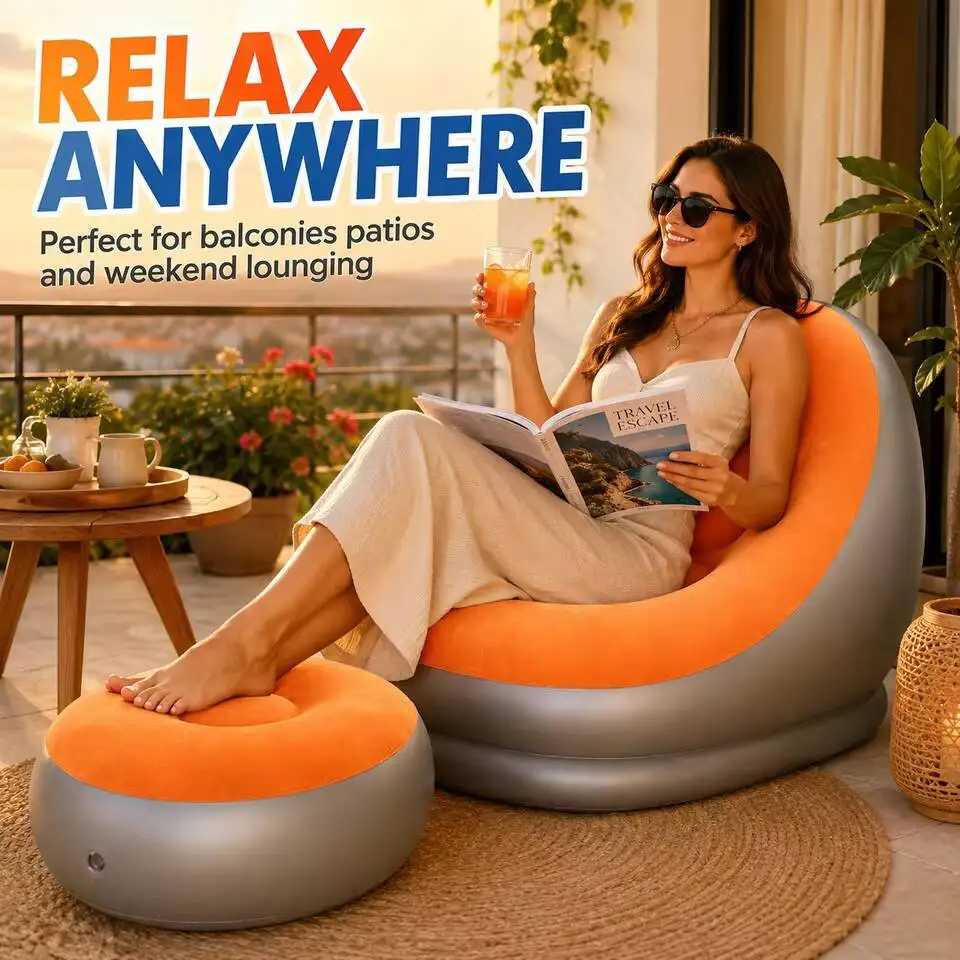 Outdoor Inflatable Couch Portable Lounger With Air Pump Air Chair Camping Furniture Folding Lazy Sofa For Indoor Outdoor