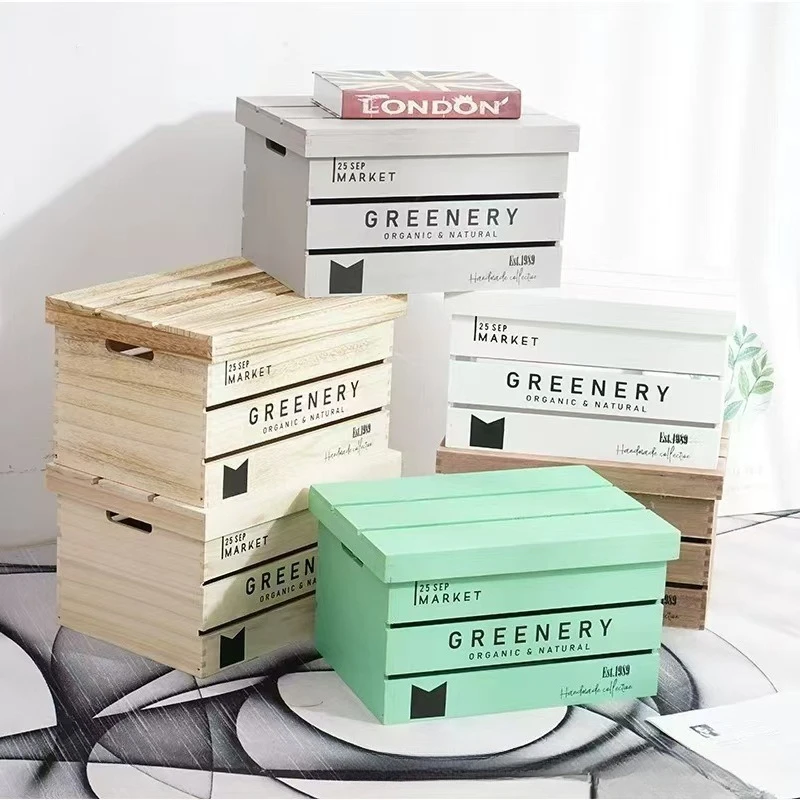 Retro and old wooden storage basket, home decoration storage ornament, wooden frame wooden basket, desktop support customization
