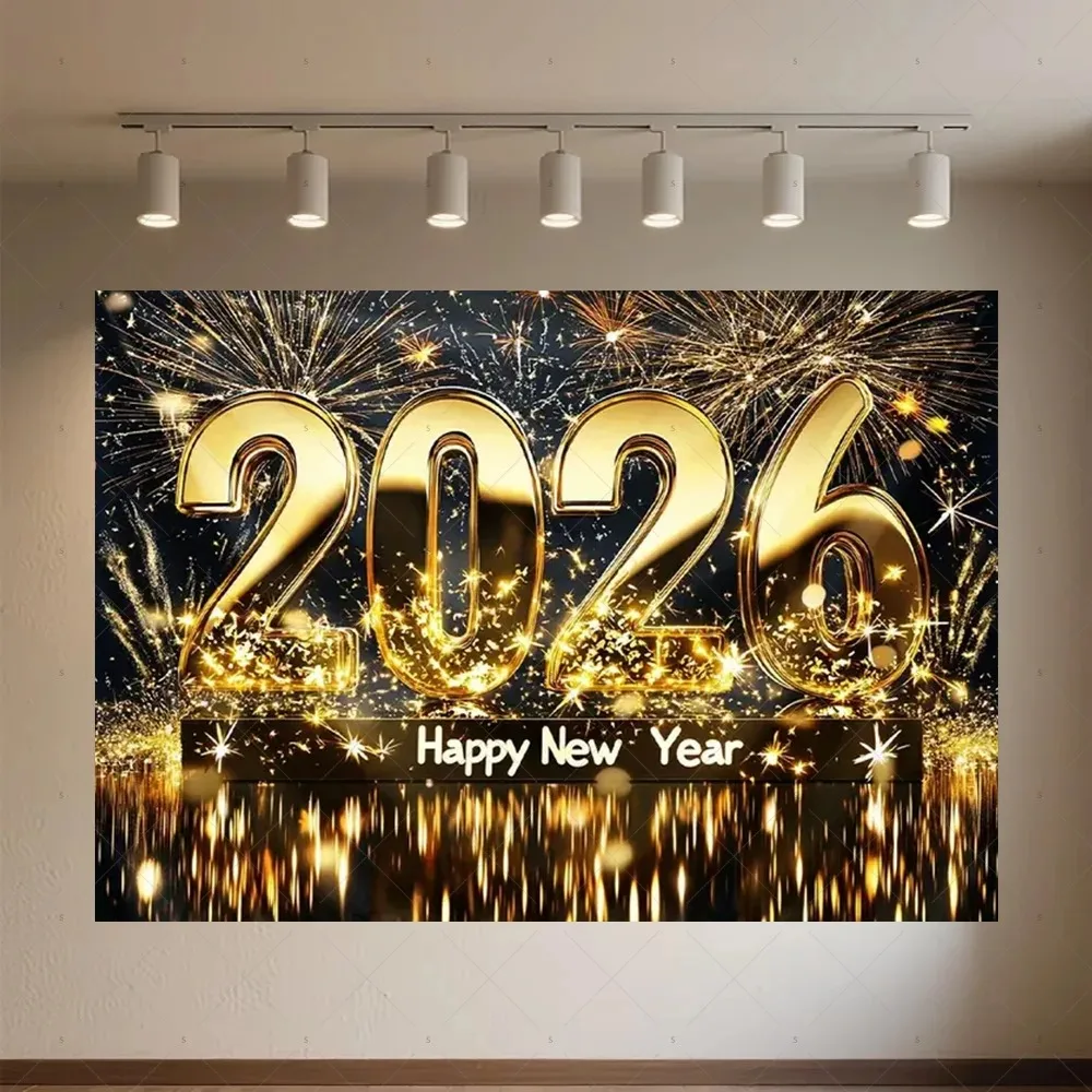 2026 السنة الجديدة تألق موضوع الطرف الديكور خلفية بالون ذهبي السنة الجديدة الأسرة حفلة التصوير خلفية الدعائم #2