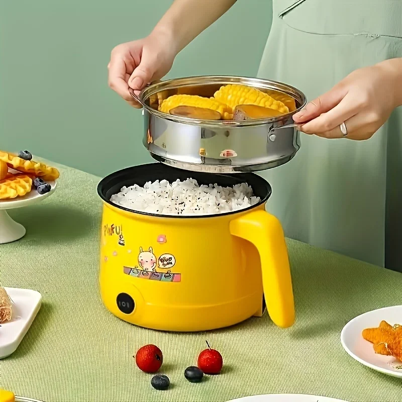 Multifunctional Electric Hot Pot,Electric Steaming Pot,Anti Dry Burning Single Layer Double Layer Electric Boiling Pot,Yellow