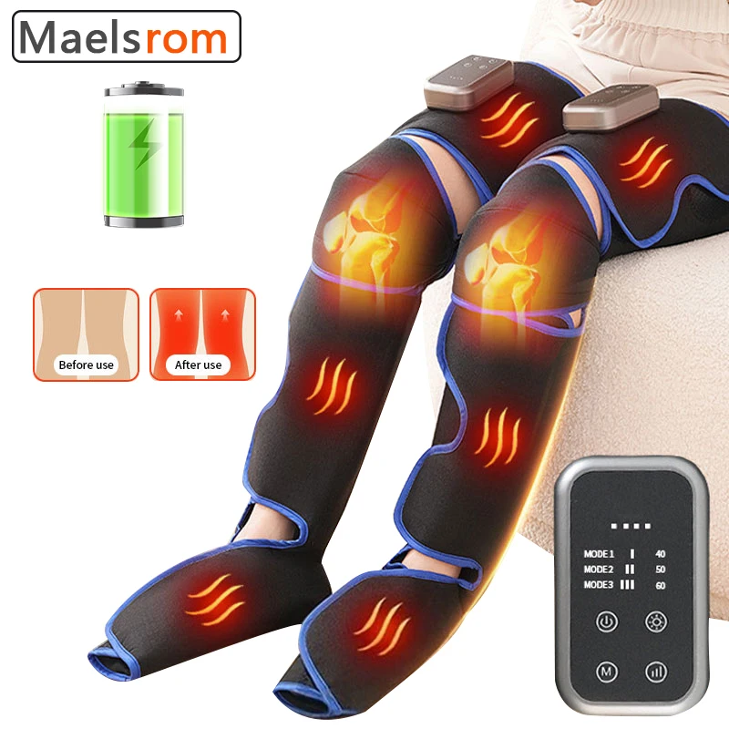 Leg Massager Air Compression with Heat Pain Relief Wrap for Circulation Boost & Muscle Recovery 3 Intensity Levels, LED Display)