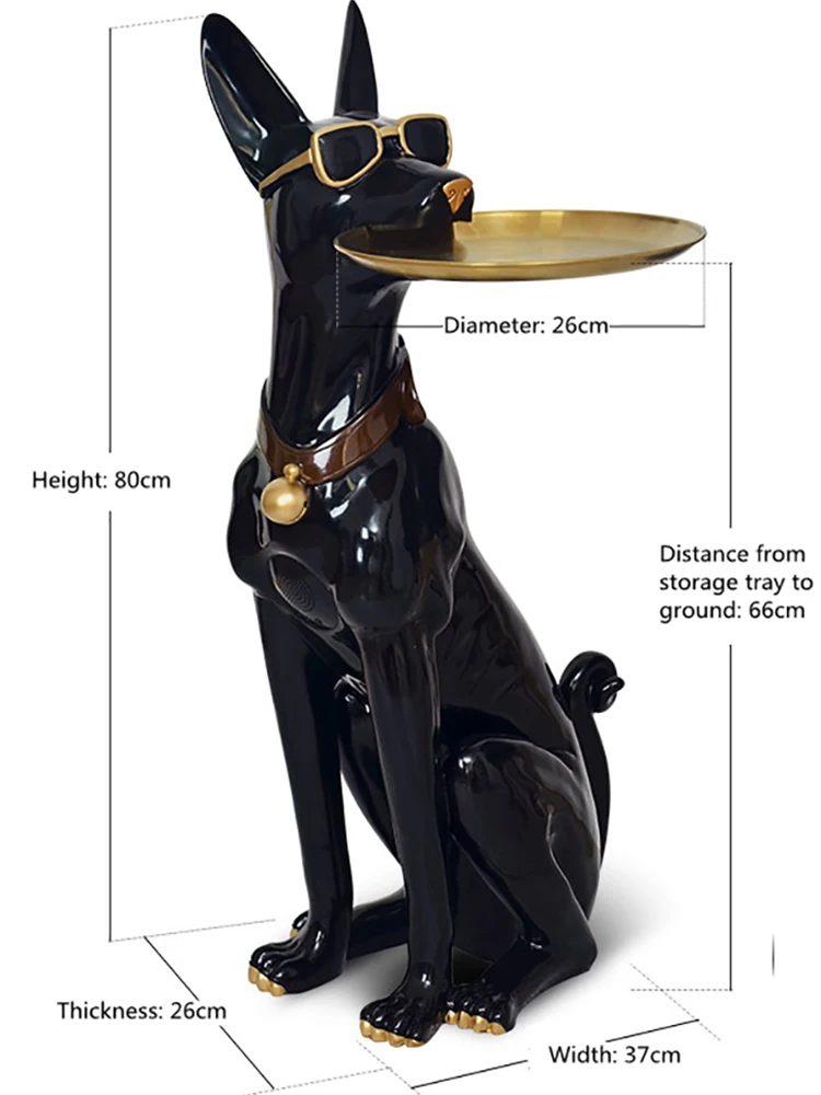 80CM Home Dector Doberman Dog Resin Statue Tray Ornament Nordic Floor Interior Figurines Living Room Large Furniture Opening Gif