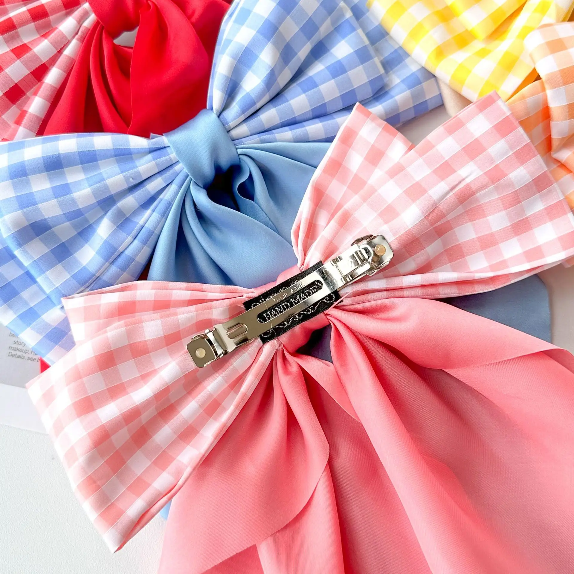 Elegant Bow Ribbon Hair Clip for Women Plaided Printed Satin Spring Clip Simple Bowknot Hairpins Barrette Girls Hair Accessories