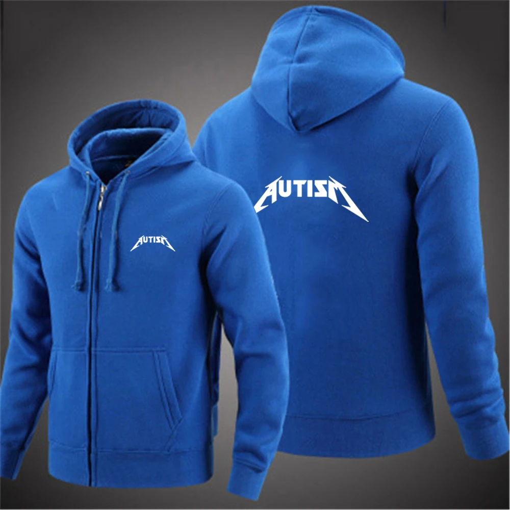 

2025 Streetwear Trendy Jacket Spring And Autumn Man's Coat Autism Metal Rock Meme Logo Print Solid Color Drawstring Hoodies