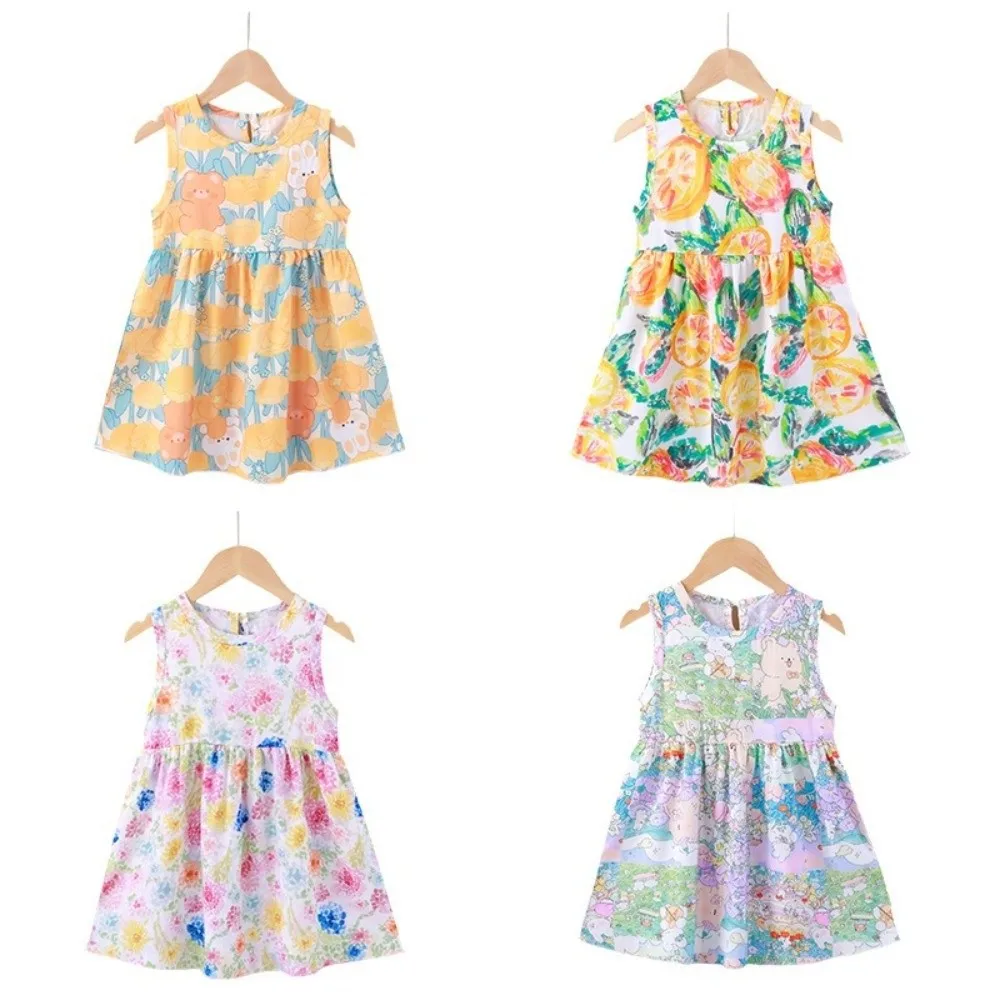 

Cute Graffiti Printed Girls Summer Dresses Sweet Floral Cool Princess Dress A-line Skirt Clothing