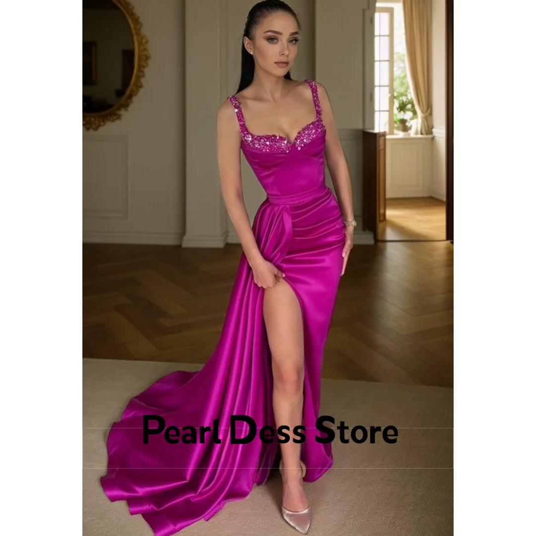 

Pearl Shiny Elegant Evening Dresses 2024 Luxury Purple Red Side Slit Elegant Dresses for Women Gala Party Dress Fish Tail Woman