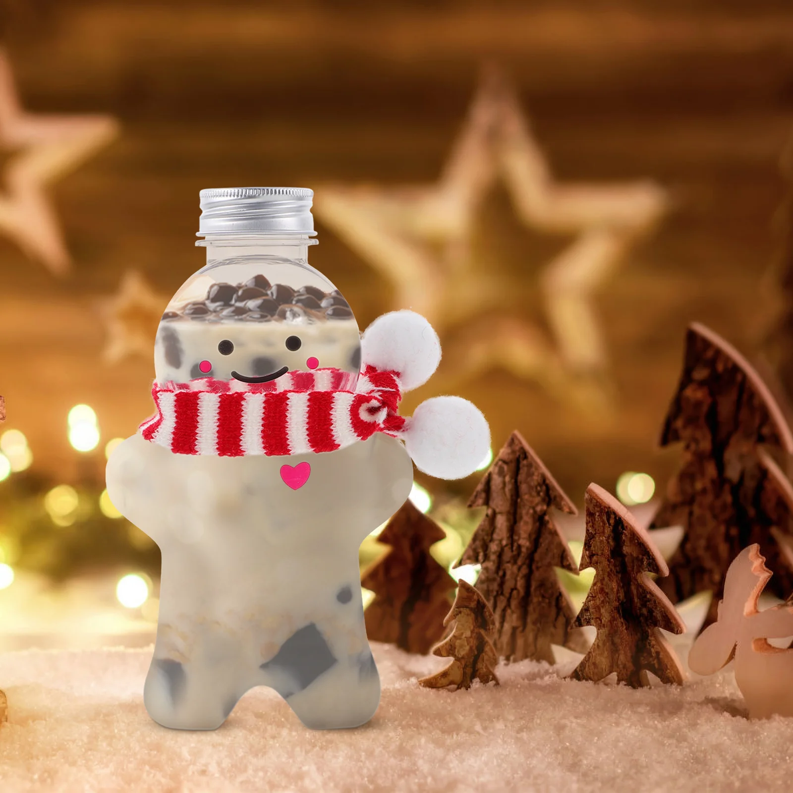 

10 Sets Christmas Gingerbread Man PET Bottles Party Beverage Gift Wrapping Milk Storage Jar Outdoor Juice Bottles Adorable Juice