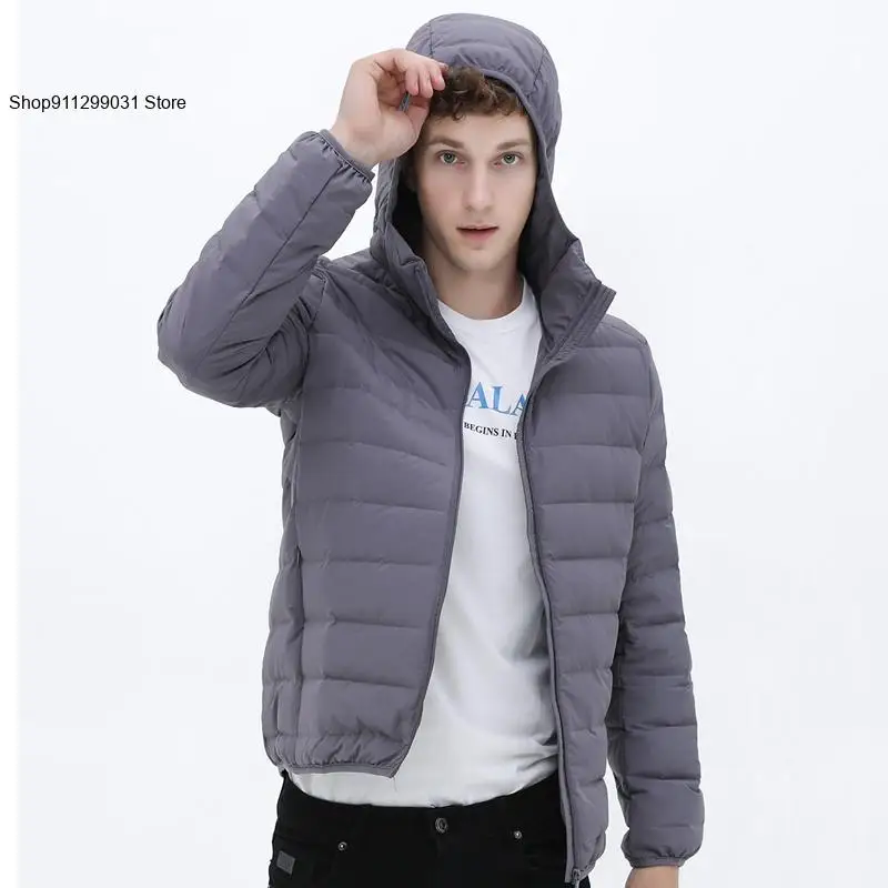 Chaqueta con capucha ultraligera para hombre, chaqueta de plumón impermeable, tela mate cálida, sin costuras, invierno y otoño