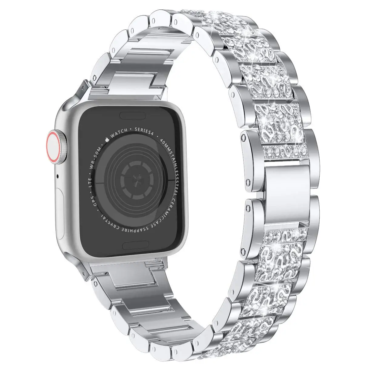 Compatible with Apple Watch Strap Jewelry Bracelet for iWatch Bands Women, Silver with Diamond Replacement Band