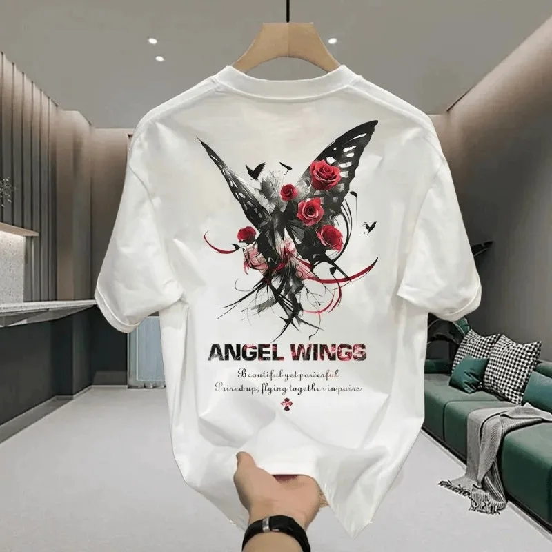 Men's Cotton Fitted T-shirts 5XL Black T Shirt for Men Casual Summer Wear Fashion Butterfly Print Tee Shirts White Men Clothing