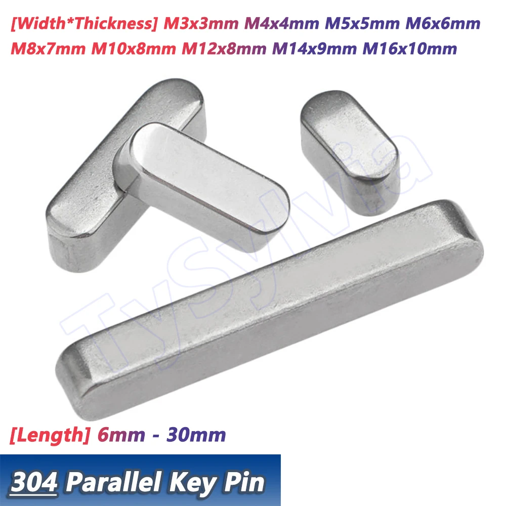 Width 3-16mm 304 Stainless Steel Parallel Key Round End Feather Key Drive Shaft Key Pin Length 6-30mm