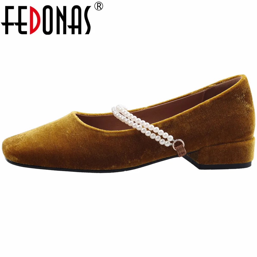 

FEDONAS Women Pumps Low Heels Square Toe Fashion String Bead Mature Basic Office Lady Working Shoes Woman Pumps Spring Summer