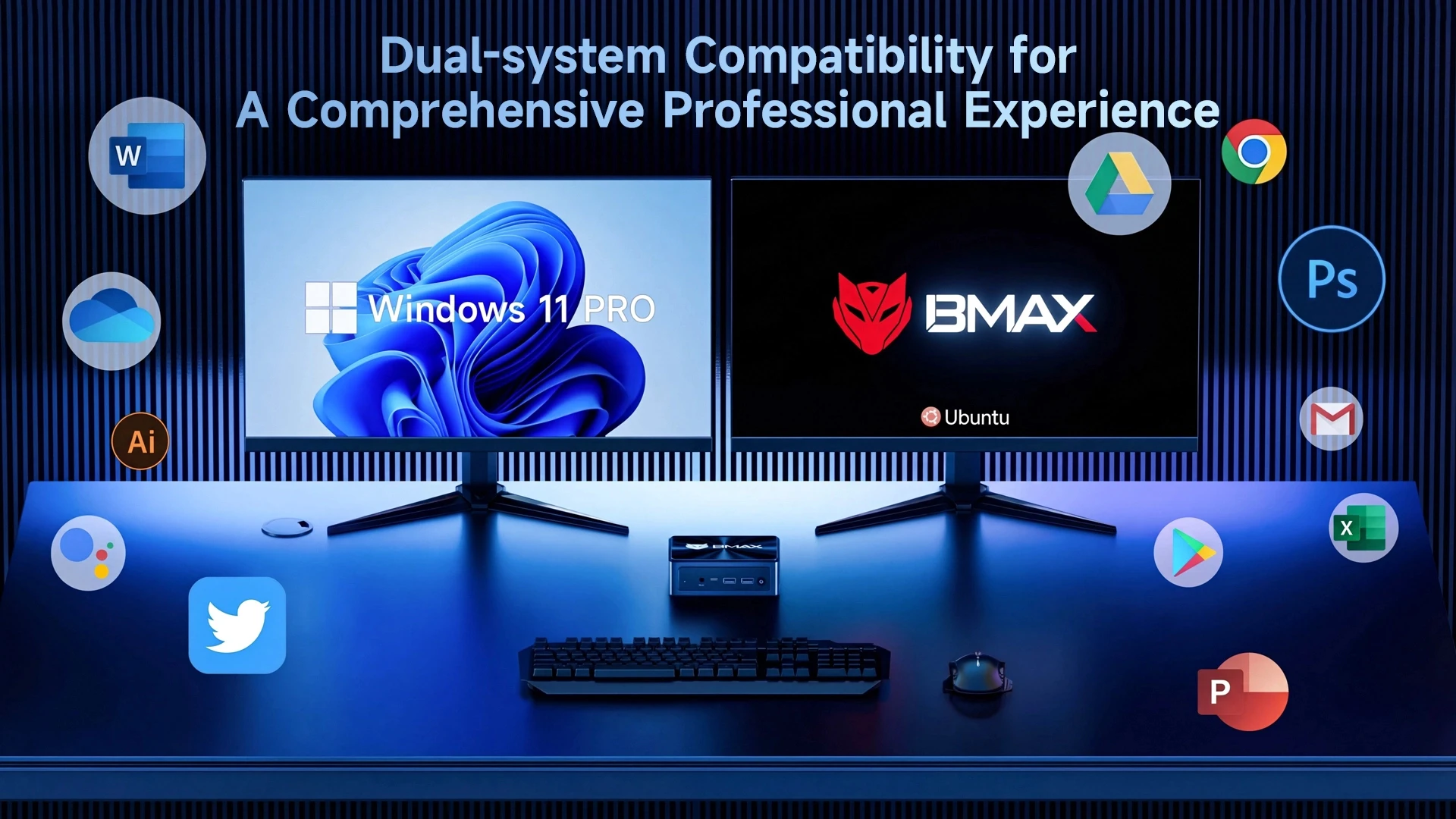 Bmax Mini Ai Pc B11 Pro Intel Core Ultra 5 115U 8 Cores 10 Threads 16Gb Ram 512Gb Ssd Windows 11 USB HDMI