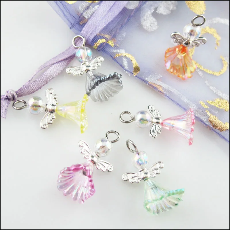 Новые смешанные акриловые/стеклянные/кристаллы/ракушки подвески ангела и посеребренные крылья для браслетов подвески для изготовления ювелирных изделий V136