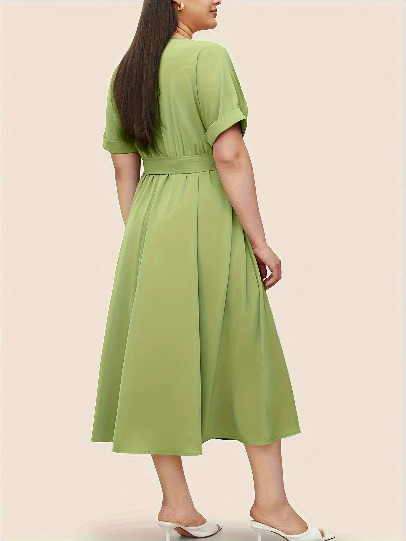 Plus Size Solid Color T-shirt Long Dress Ring Belt Tie Elegant Gentle Lady Go To Work Commuting Shopping Dating Party can Worn