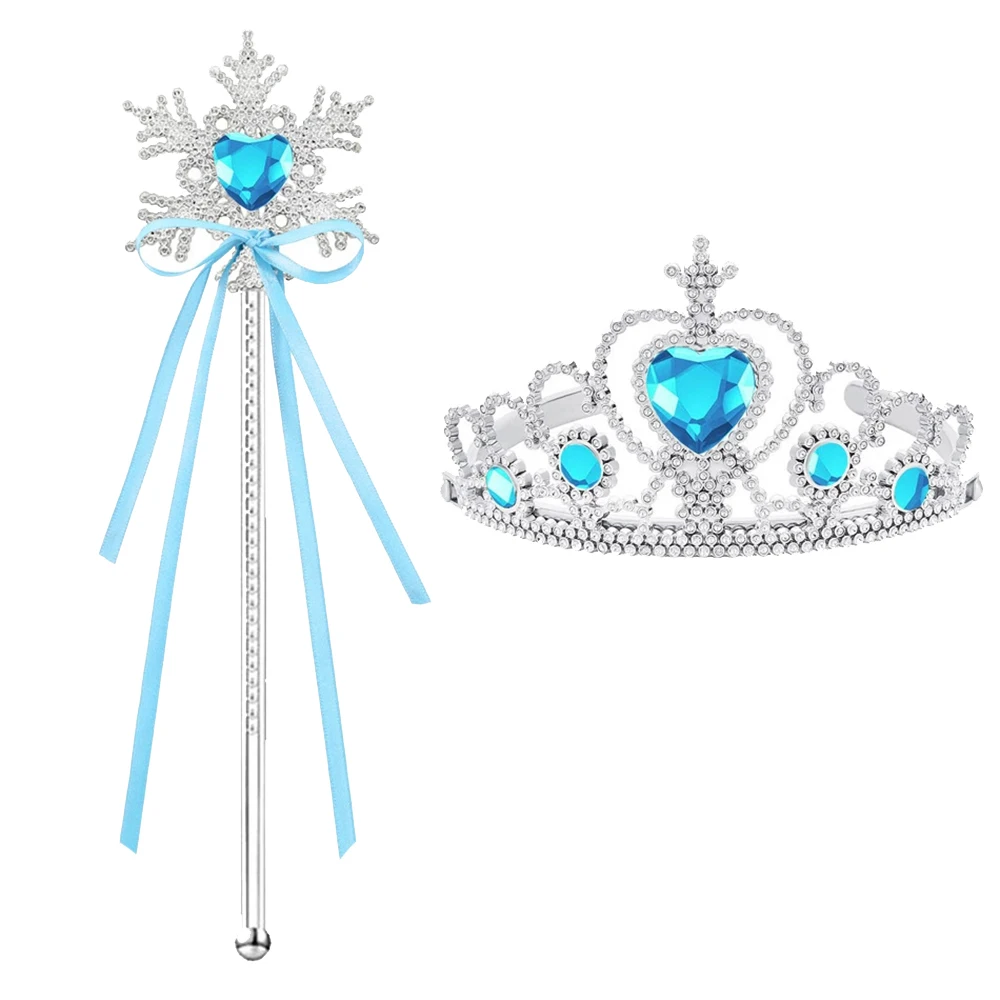 Blue Princess Crown Wand Gloves Necklace Earrings Ring Complete Jewelry Set for Girl