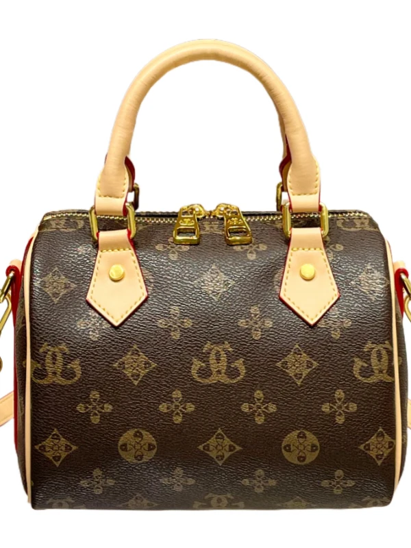 

Модная кожаная сумка через плечо с цветочным принтом, женская новинка 2025 года, ручная сумка через плечо, ретро-сумка Boston, мягкая ручка, сплав Bule