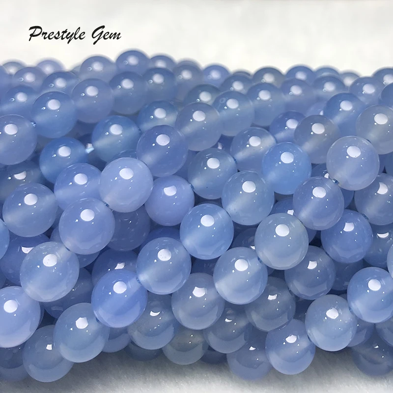 Meihan (Free Shipping) 6mm 8mm Natural Blue Chalcedony smooth round strand loose beads for jewelry making bracelets design DIY