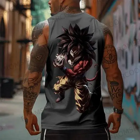 Anime Goku Gilet fitness senza maniche Canotta in cotone Abbigliamento da allenamento Girocollo Allenamento Corsa Top casual leggero