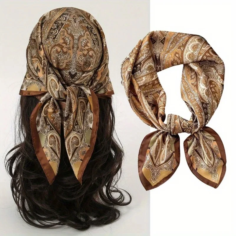 New Design Paisley Houndstooth Printed Square Scarf Soft Satin Thin Smooth Neck Scarf Sunscreen Headscarf For Women Head Wrap
