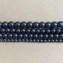 Natural Stone Black Hematite Round Loose Beads 4 6 8 10 MM 15