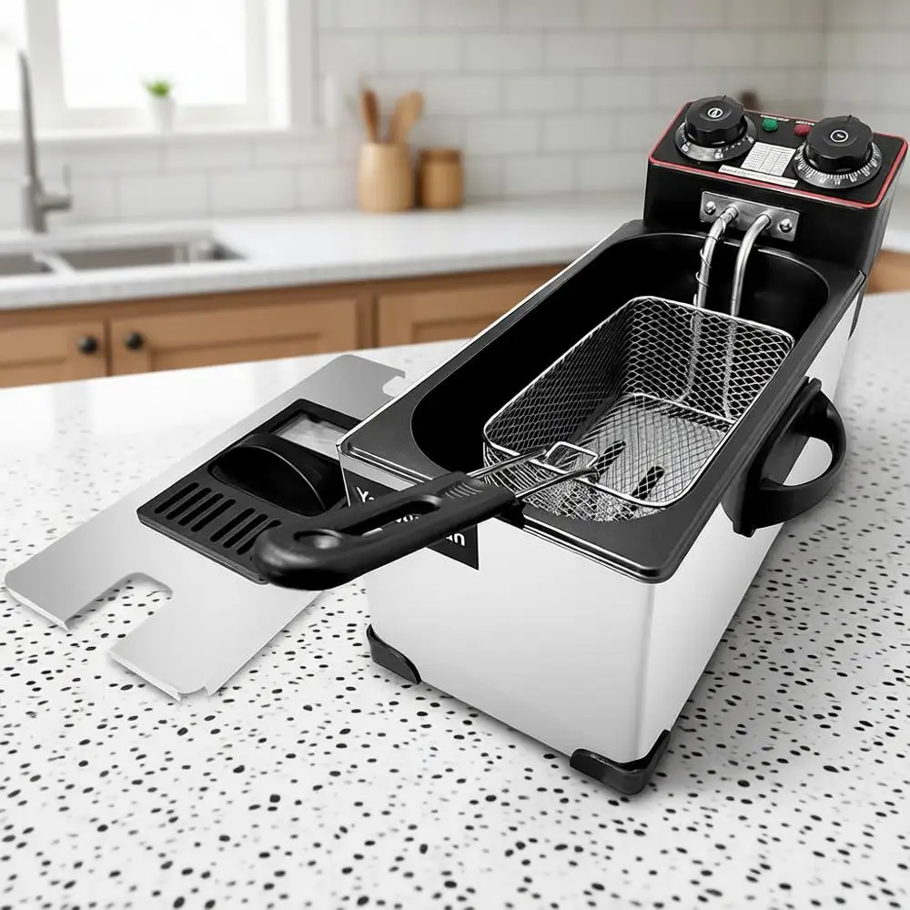 

3L Deep Fryer with Basket, 1300W Small Deep Fryer with Temperature and Timer Controls, Stainless Steel Body for Home and Restaur