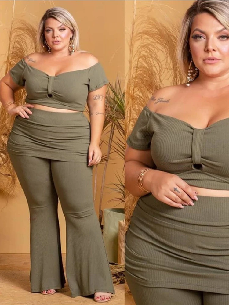 Elegancki i elegancki zestaw damski letnie kostiumy z odkrytymi ramionami topy i spodnie seksowny dwuczęściowy zestaw ubranie Plus Size sprzedaż