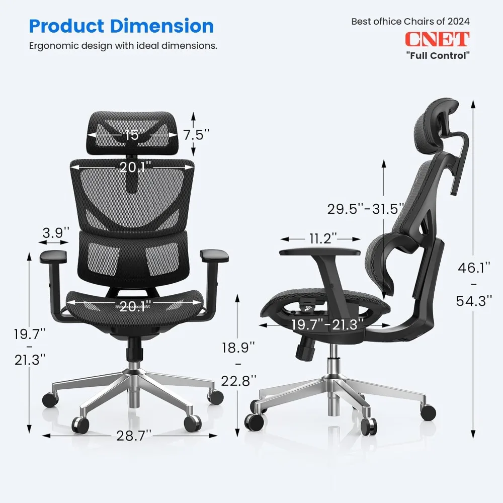 Ergonomic Office Chair,5-Position Adjustable Backrest, C-Shaped Dynamic Lumbar Support, Soft & Breathable Korean Mesh