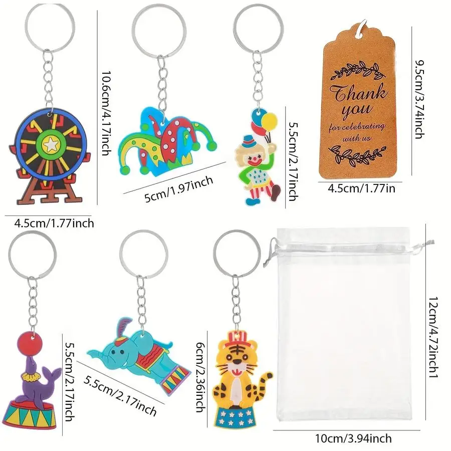 1/5/10/20/50/100pcs Gift for Her/Him: 36-Piece Set—Circus Keychains, Party Favors, Including 12 Circus Clown Animal Keychains, 1