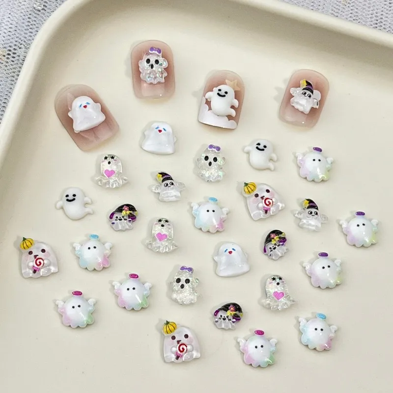 60Pcs Halloween Nail Charms Mini Cute Little Ghost Resin Charms DIY Earrings Nail Art Decor Accessories For Press On Nails
