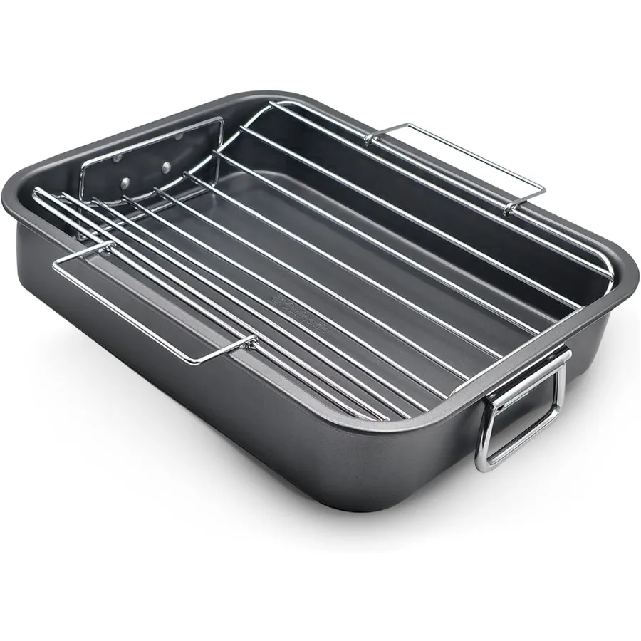 

Large 11 x 15 NonStick Roasting Pan with VRack and Foldable Handles for Oven Use Ideal for Even Heating by Elevating Food Durin