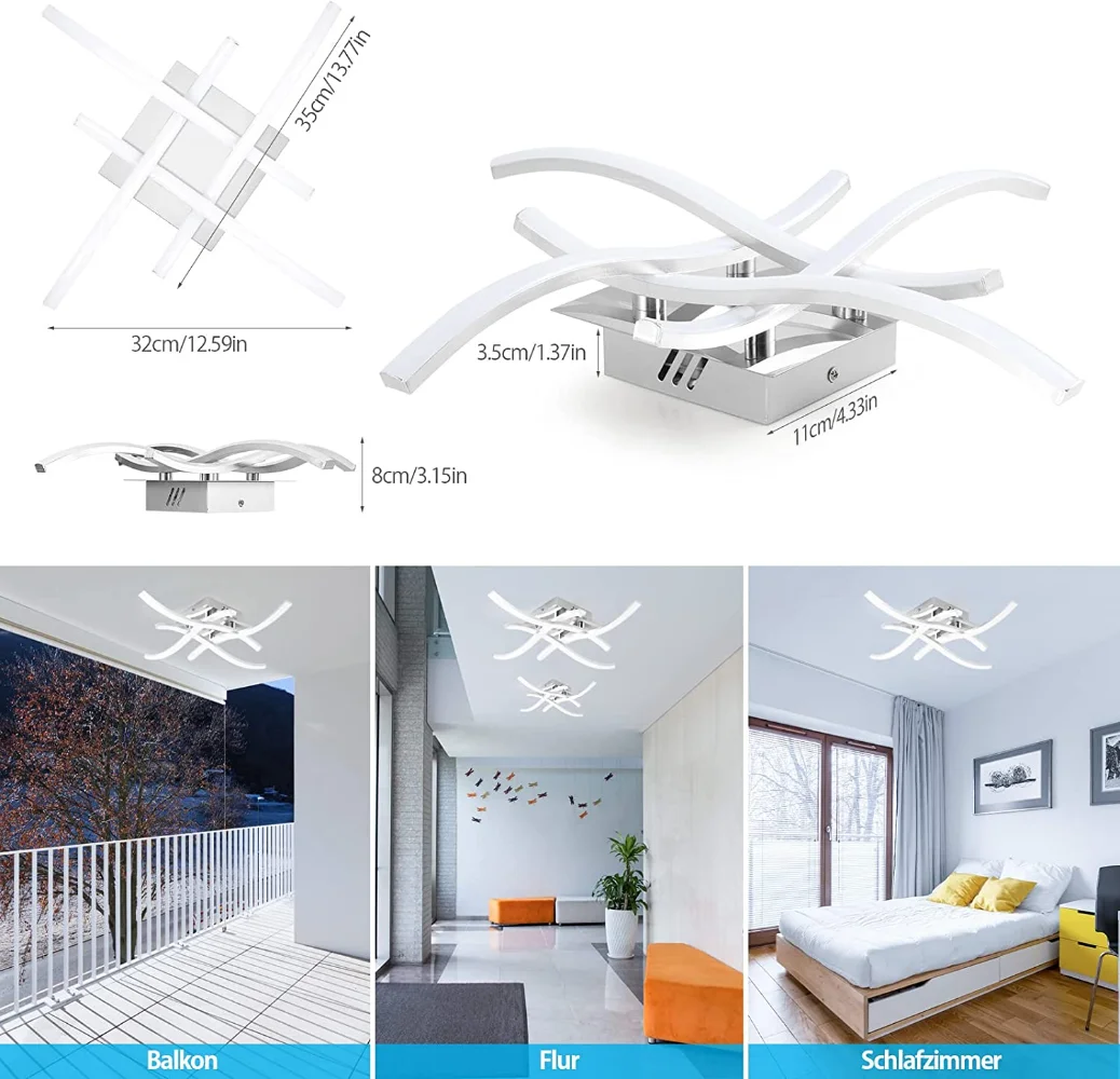 Lampada da soffitto moderna lampada da soggiorno 6000K bianco freddo per sala da pranzo camera da letto balcone plafoniera a LED 12W 24W Design curvo