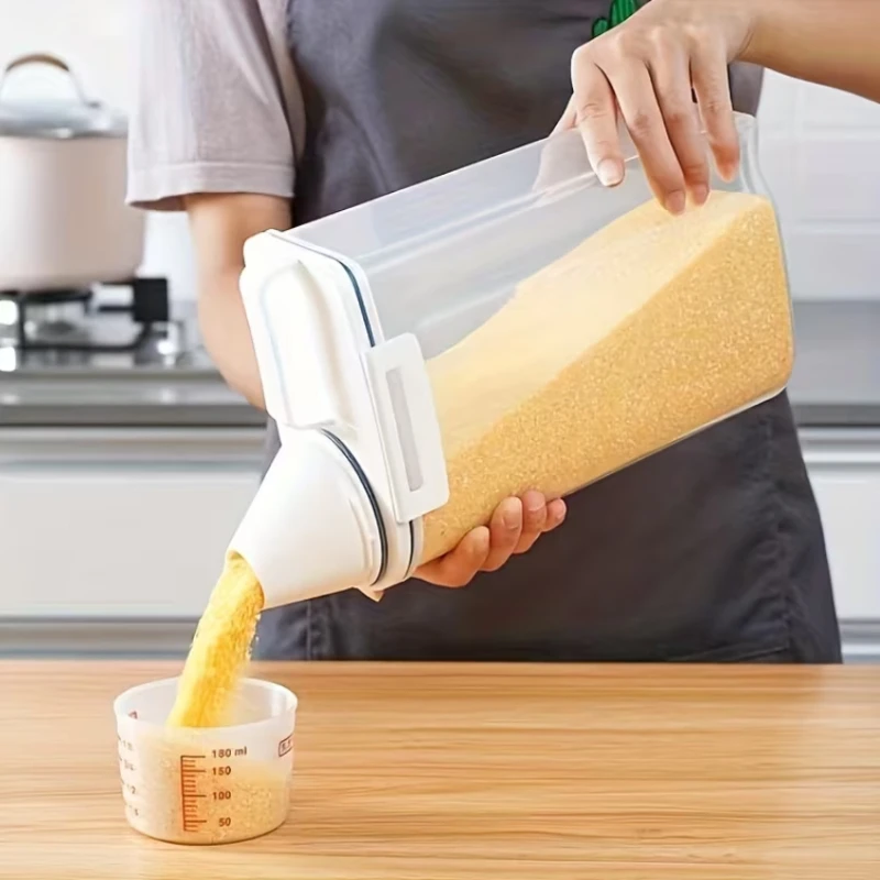 

airtight grain storage container with measuring cup,moisture-proof sealer for rice, grain, flour,kitchen organization