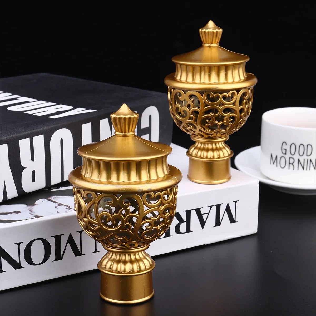 

6Pcs Hollow Plastic Curtain Rod Finials Retro Decorative End Caps for Home Window Drapery Rod Fittings Decorative End Cap