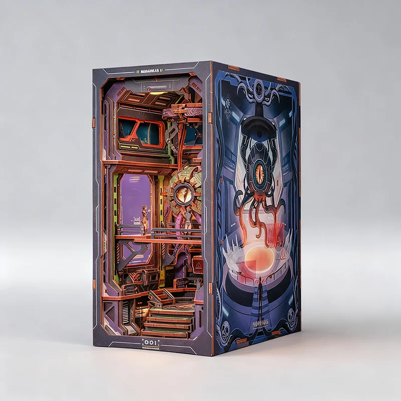 Cyberpunk Sci-Fi Style 3D Book Nook Kit Wooden DIY with LED Light Bookshelf Decor Gift for Sci-Fi Fans